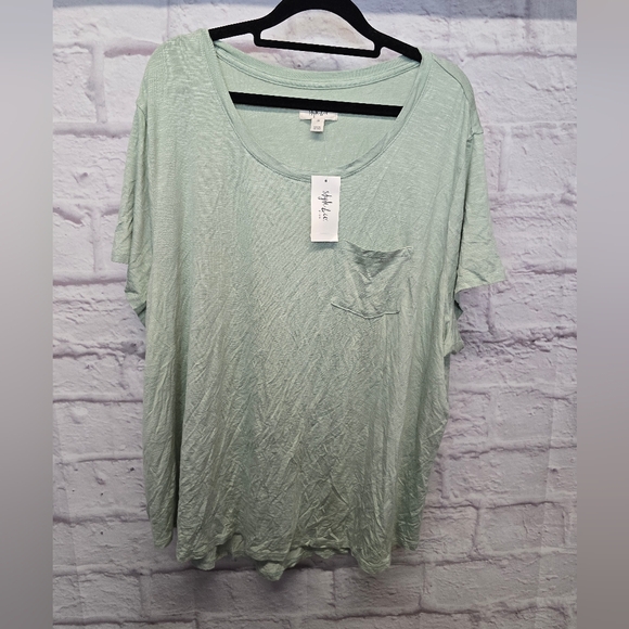 NWT Style & Co Women Draped One-Pocket T-Shirt Green Size 3X - Picture 2 of 4